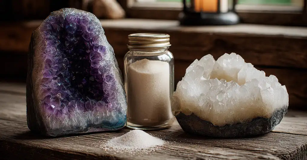 Comment purifier et recharger vos géodes de quartz blanc et d’améthyste : un rituel énergétique au fil des saisons