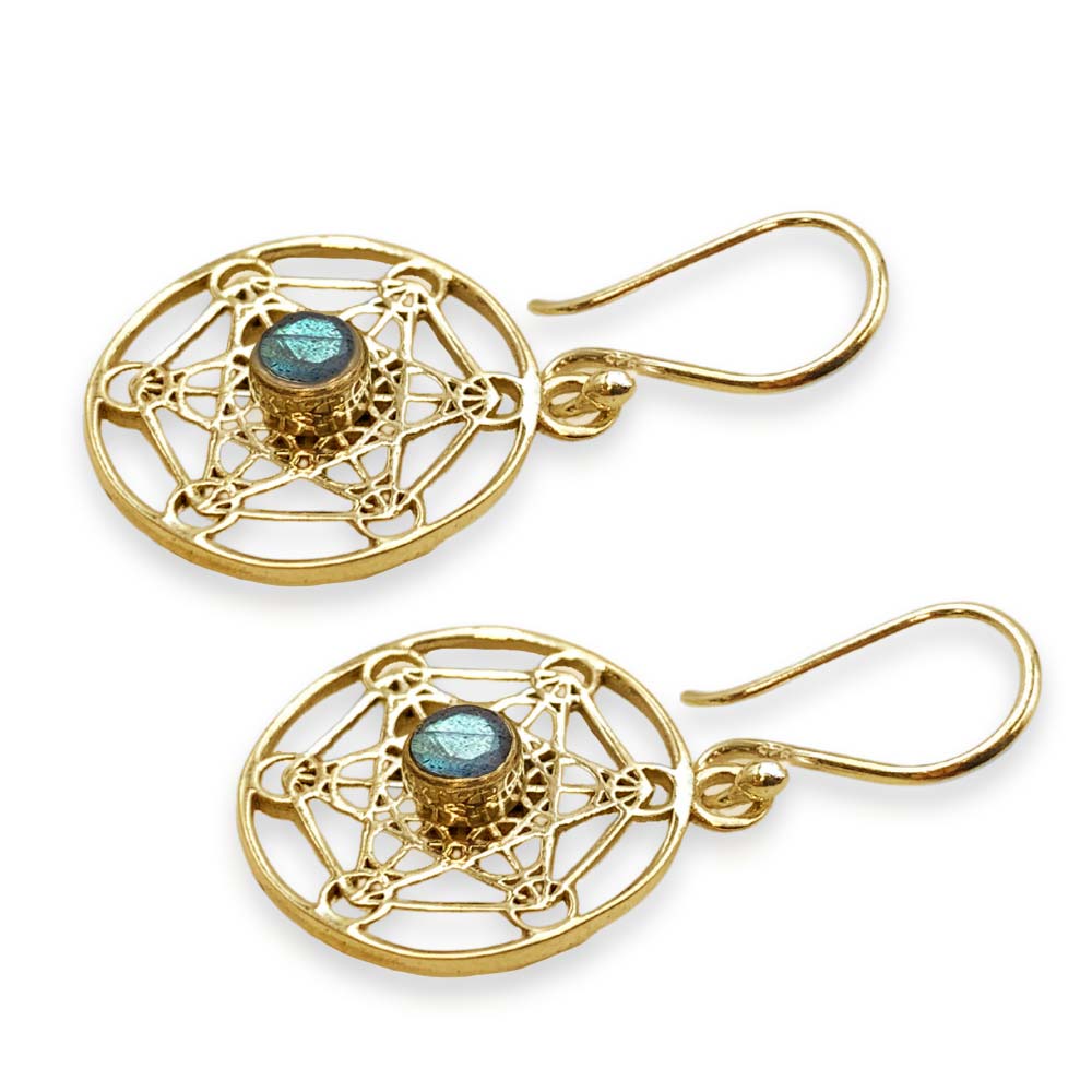 Boucles d'oreilles en Laiton - Cube de Métatron - Pierres Naturelles