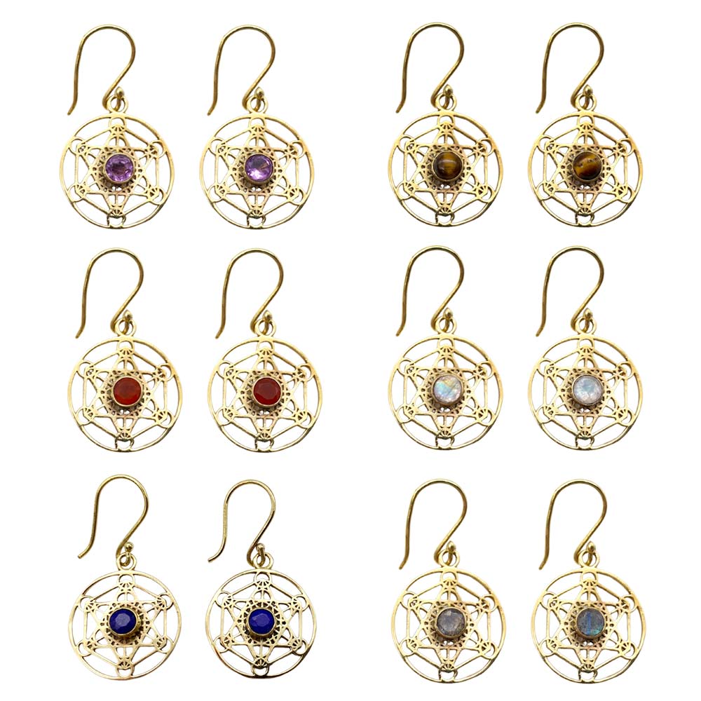 Boucles d'oreilles en Laiton - Cube de Métatron - Pierres Naturelles