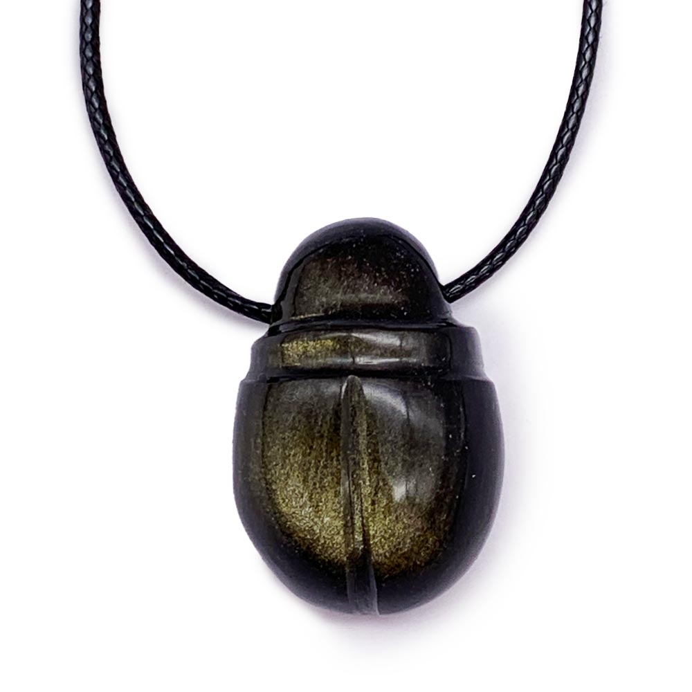 Pendentif Scarabée en Obsidienne avec Cordon