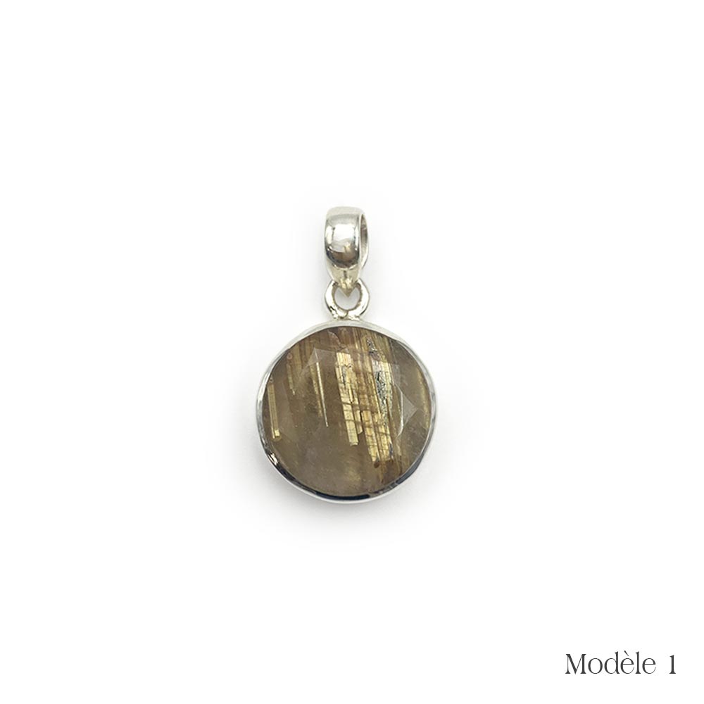 Pendentif en Quartz Rutile cerclé en Argent Massif 925/1000