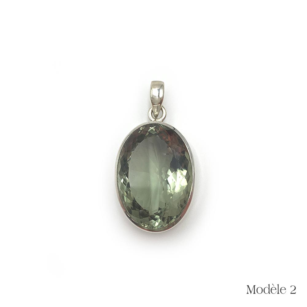 Pendentif en Prasiolite cerclé en Argent Massif 925/1000