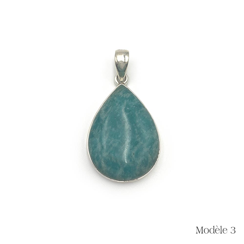 Pendentif en Amazonite cerclé en Argent Massif
