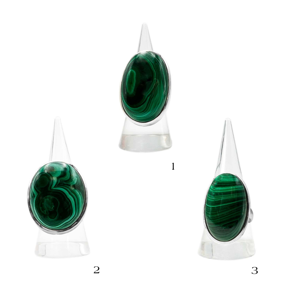 Bague Argent Massif Réglable en Malachite