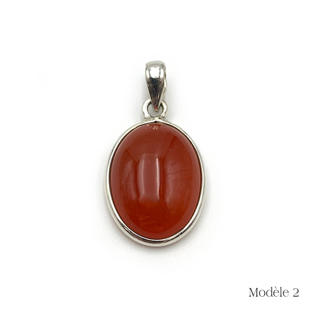 Pendentif en Cornaline cerclé en Argent Massif 925/1000