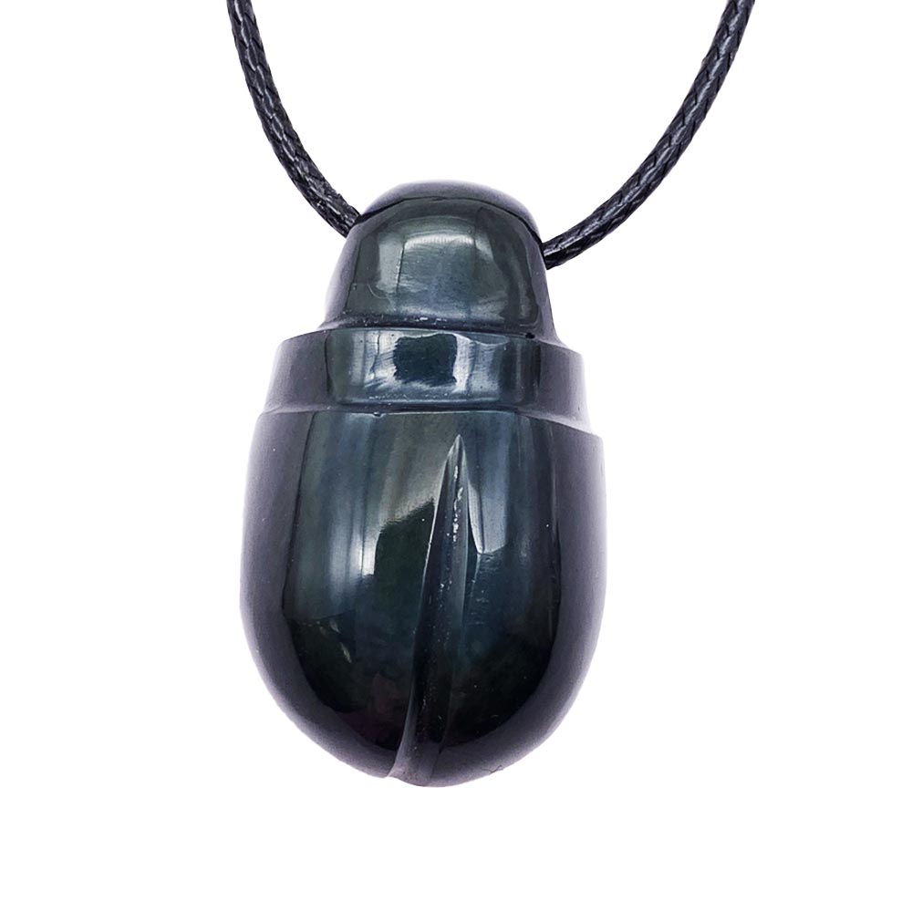 Pendentif Scarabée en Obsidienne avec Cordon