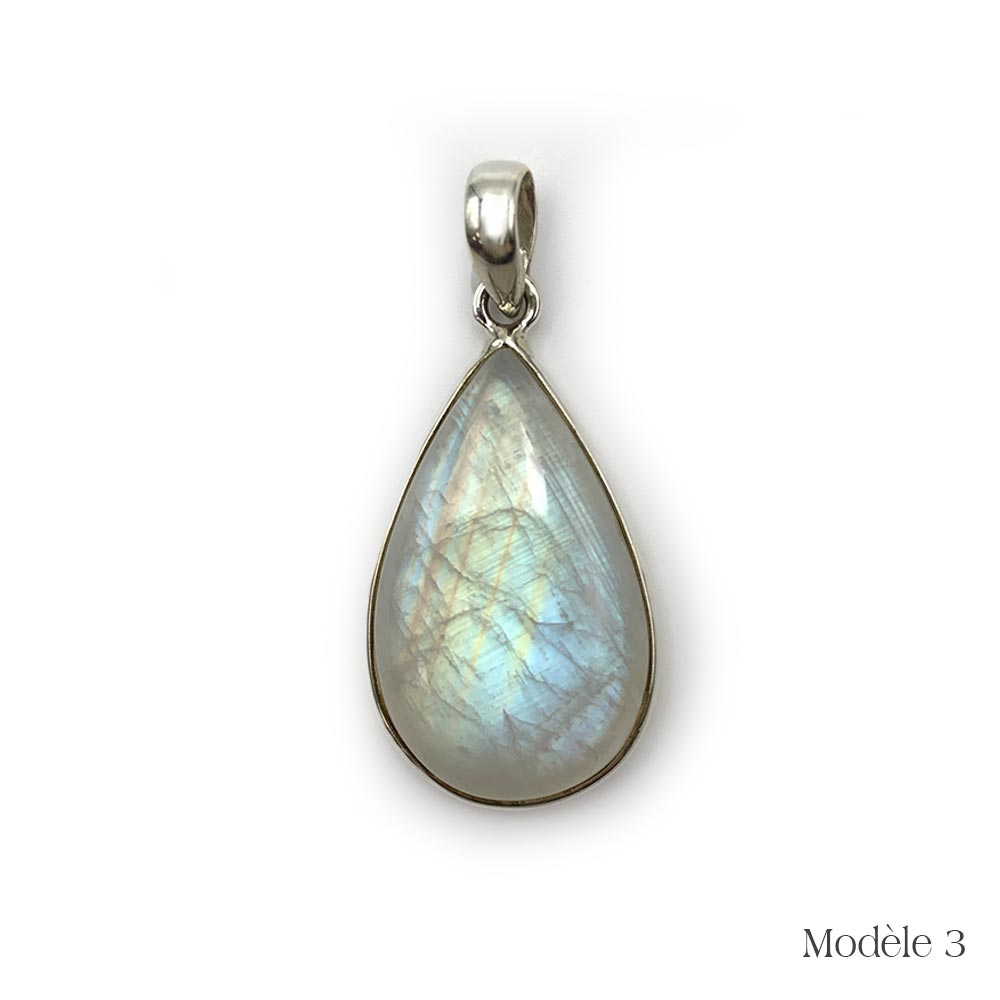 Pendentif en Péristérite cerclé en Argent Massif - Labradorite Blanche