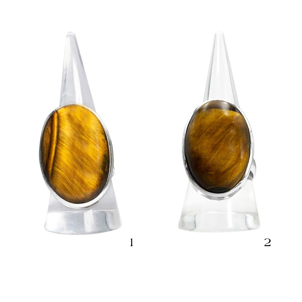 Bague Argent Massif Réglable en Œil de Tigre