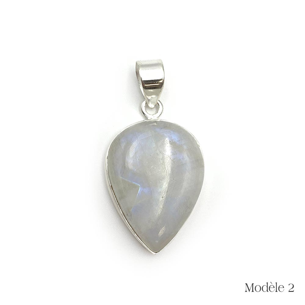Pendentif en Péristérite cerclé en Argent Massif - Labradorite Blanche