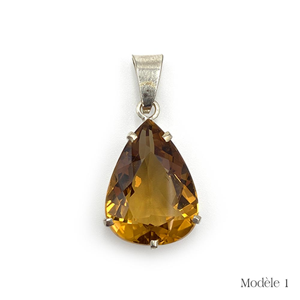 Pendentif en Citrine facettée cerclé en Argent Massif