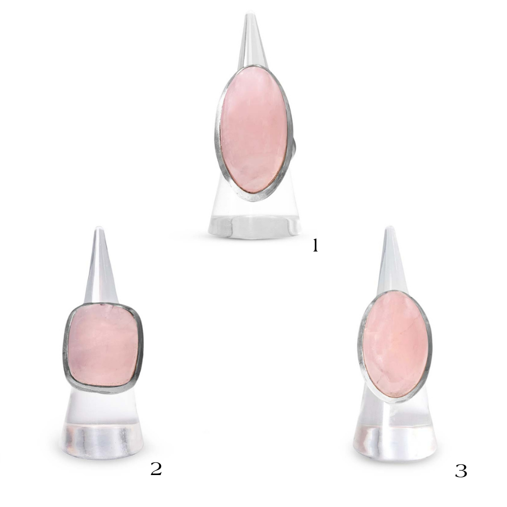 Bague Argent Massif Réglable en Quartz Rose