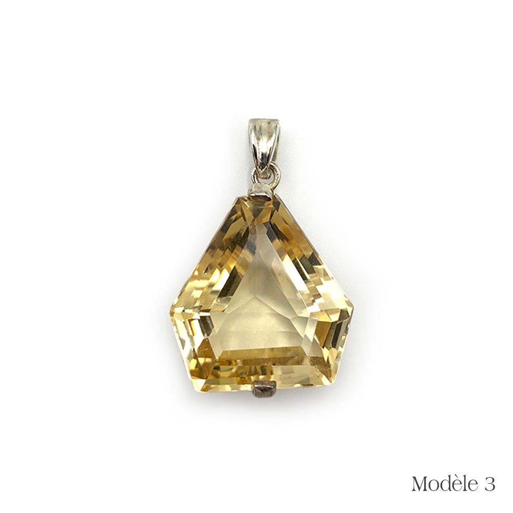 Pendentif en Citrine facettée cerclé en Argent Massif