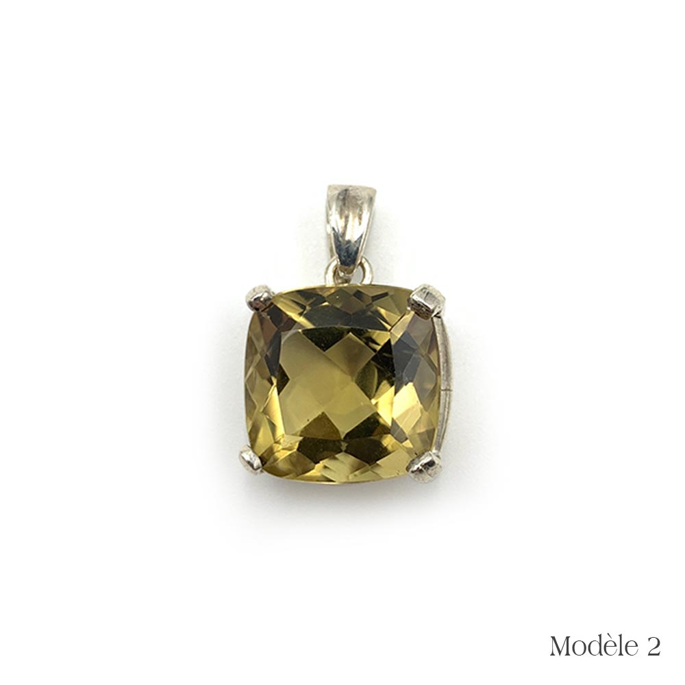 Pendentif en Citrine facettée cerclé en Argent Massif