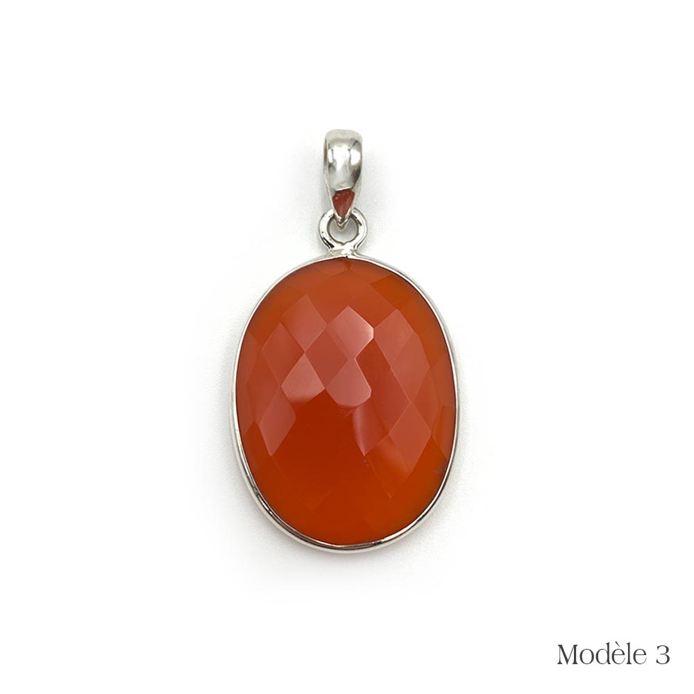 Pendentif en Cornaline cerclé en Argent Massif 925/1000