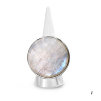 Bague Argent Massif Réglable en Labradorite Blanche / Péristérite