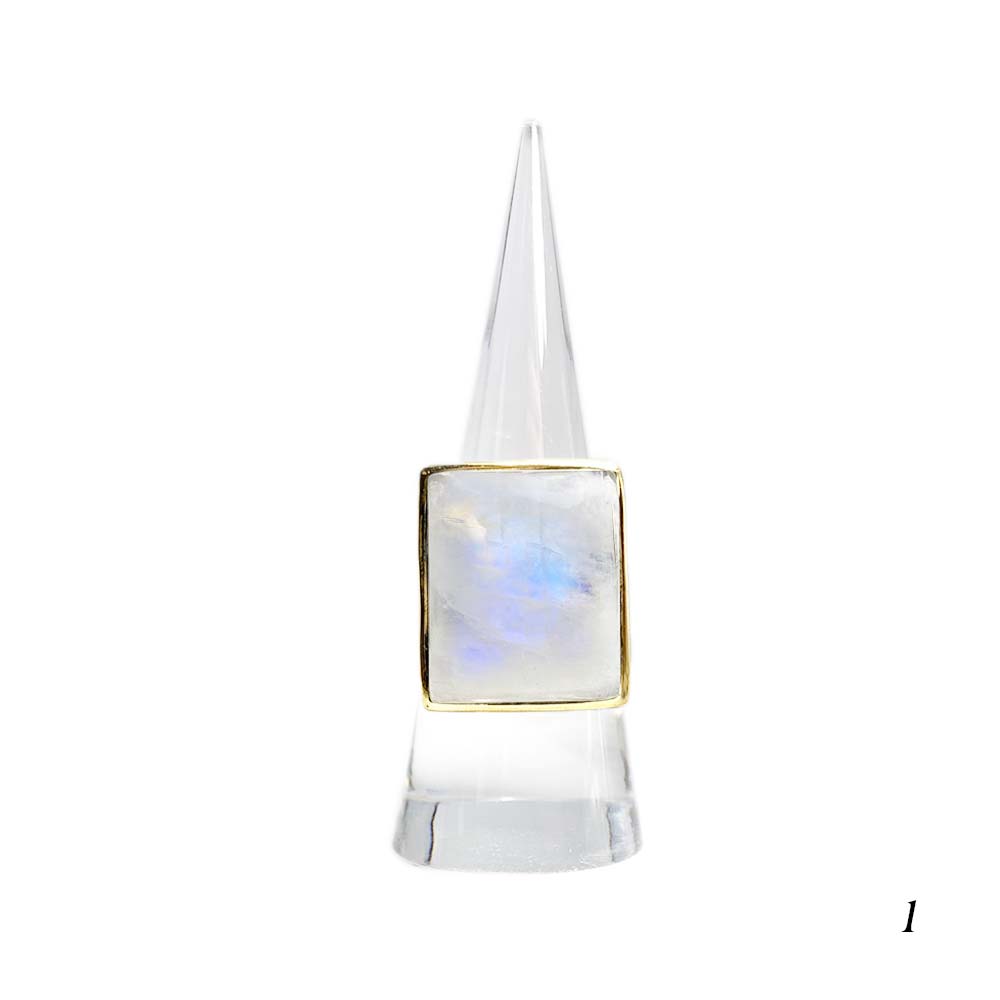 Bague Laiton Réglable en Labradorite Blanche / Péristérite