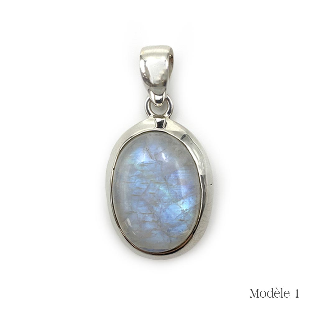 Pendentif en Péristérite cerclé en Argent Massif - Labradorite Blanche