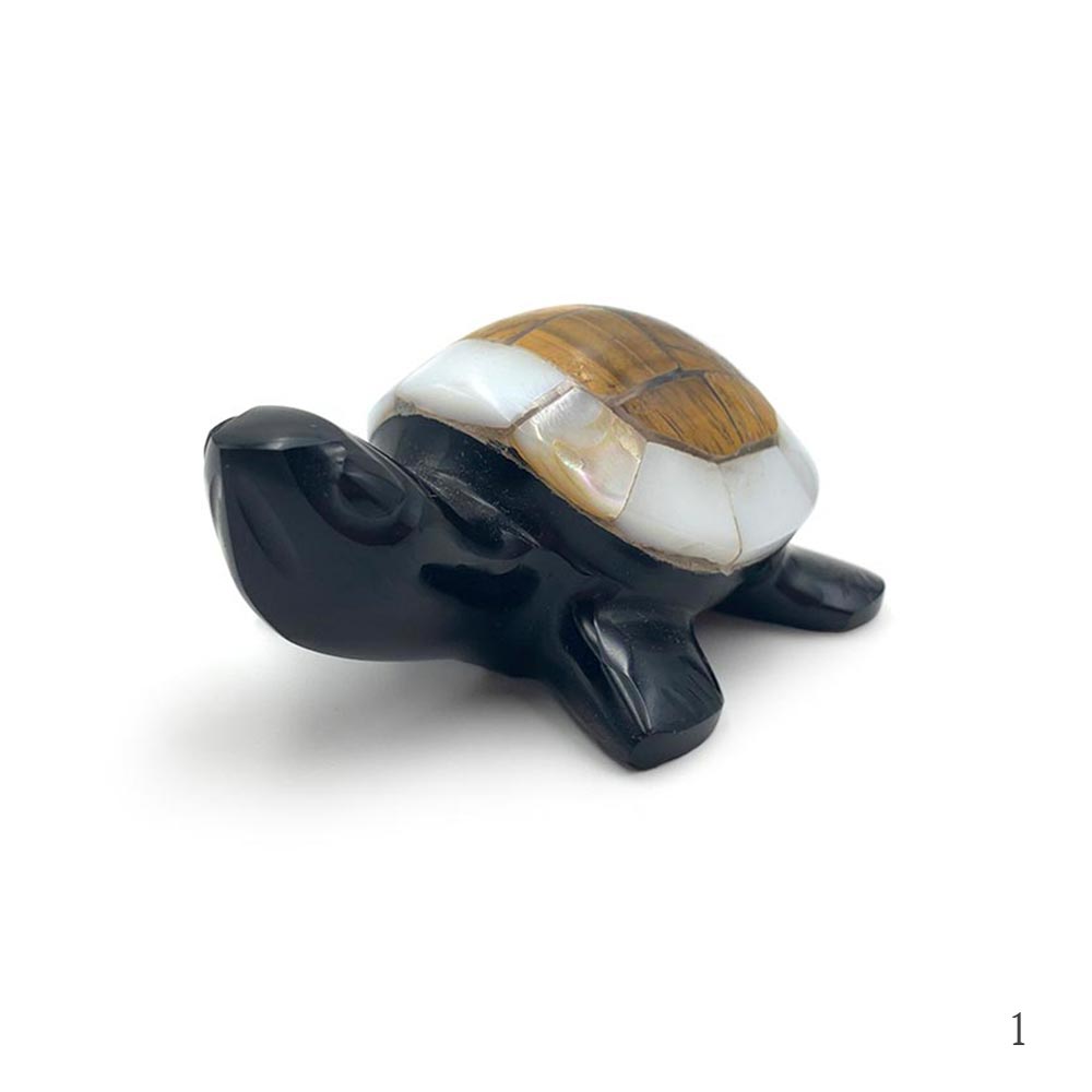 Tortue Obsidienne Noire, Oeil de Tigre et Nacre