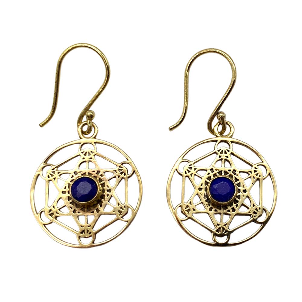 Boucles d'oreilles en Laiton - Cube de Métatron - Pierres Naturelles