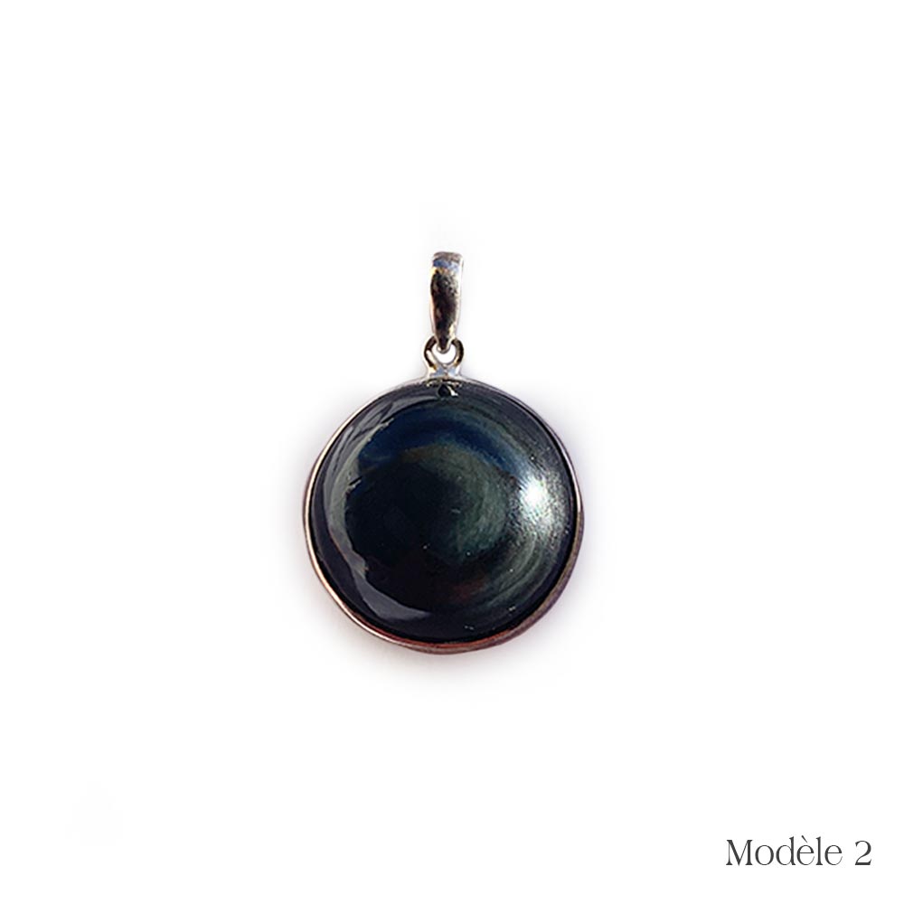 Pendentif en Obsidienne œil céleste cerclé en Argent Massif 925/1000