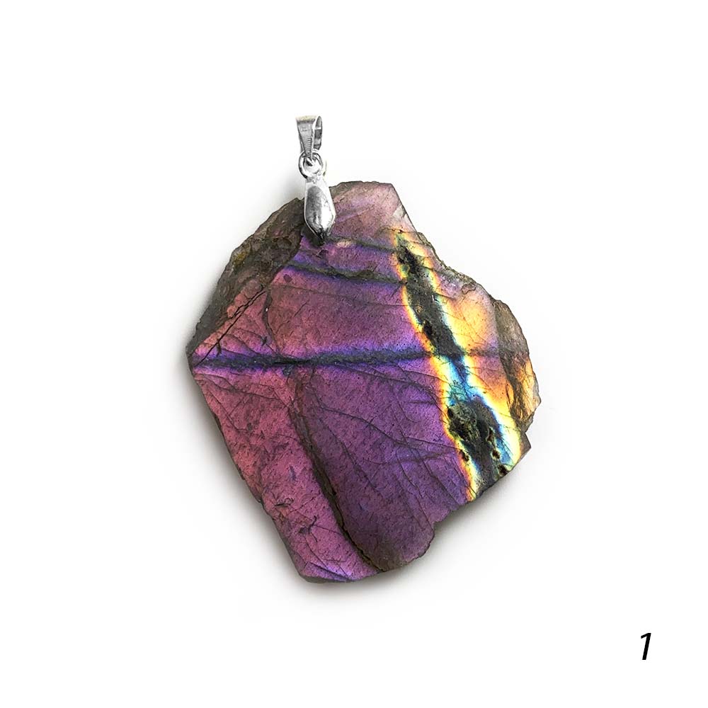 Pendentif Labradorite Rose - Violette semi-polie