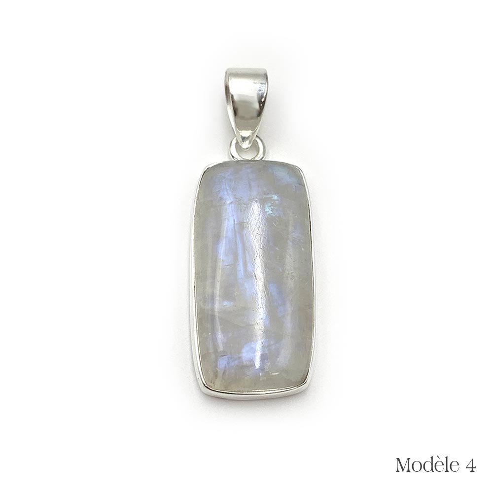 Pendentif en Péristérite cerclé en Argent Massif - Labradorite Blanche