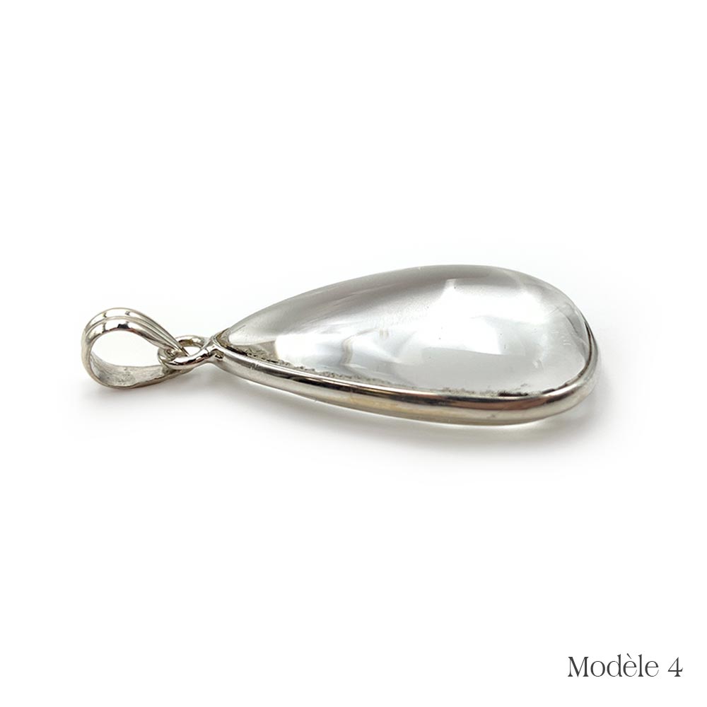 Pendentif en Cristal de roche cerclé en Argent Massif