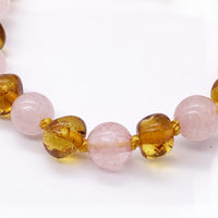 Bracelet pour bébé en Ambre Véritable de la Baltique et Quartz Rose