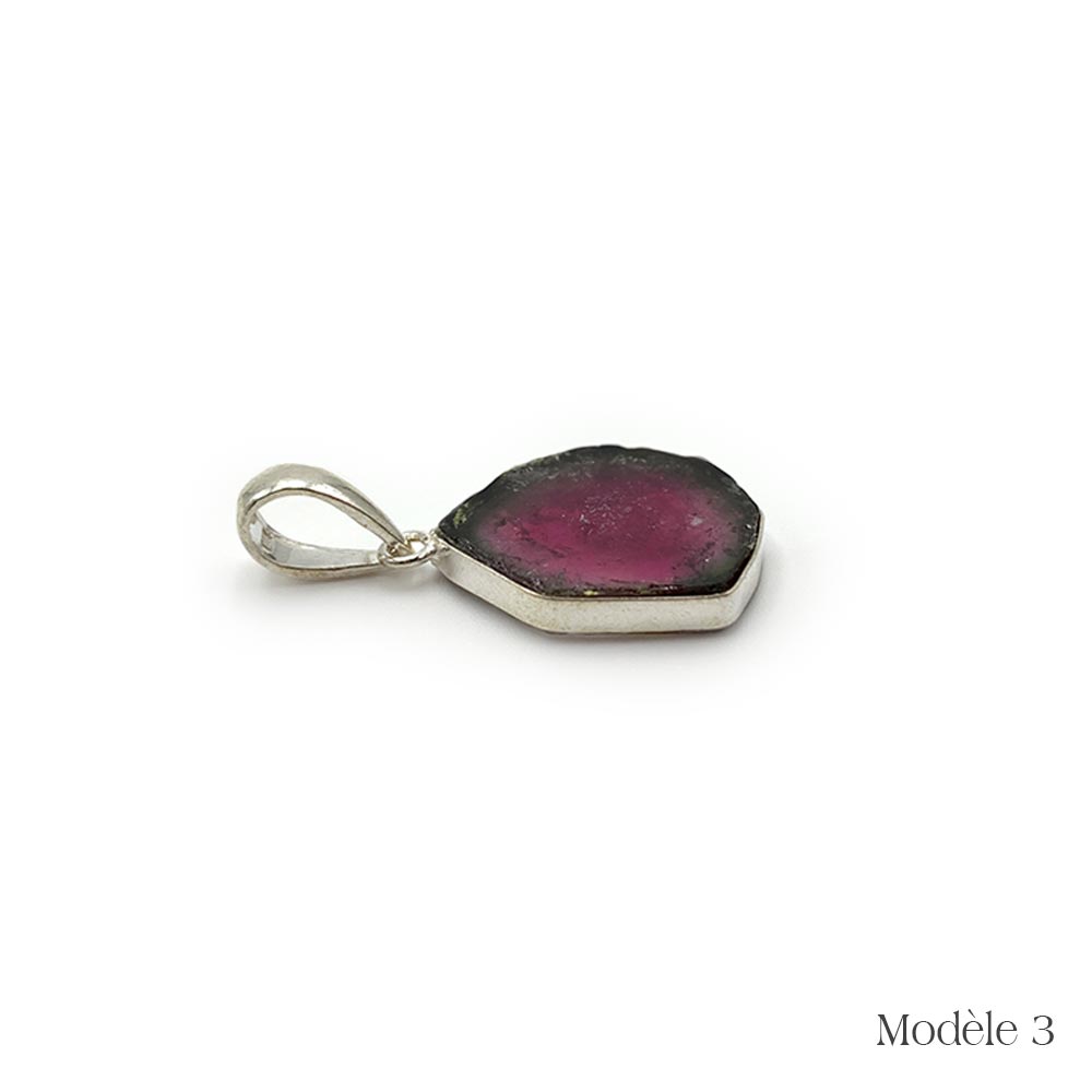 Pendentif en Tourmaline melon d'eau cerclé en Argent Massif 925/1000