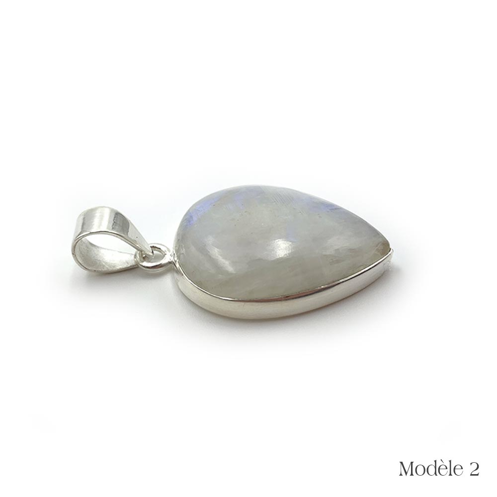 Pendentif en Péristérite cerclé en Argent Massif - Labradorite Blanche
