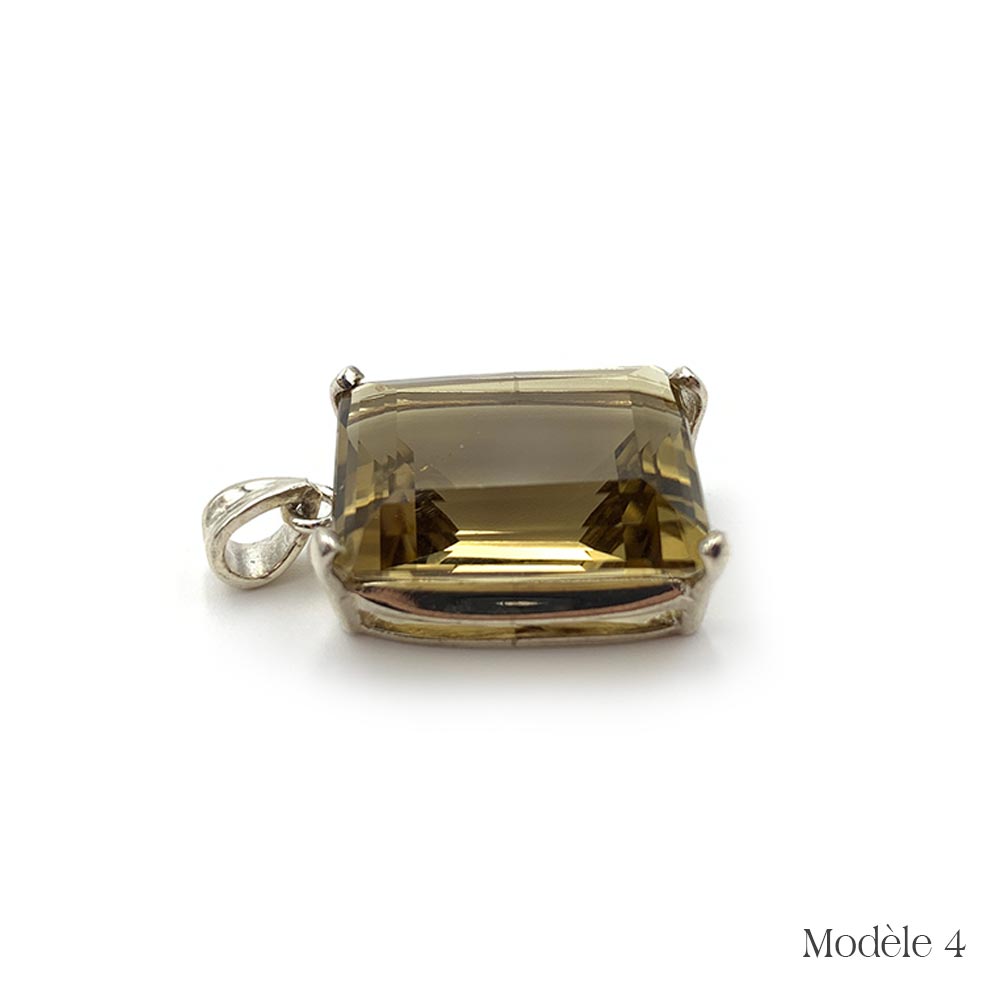 Pendentif en Citrine facettée cerclé en Argent Massif