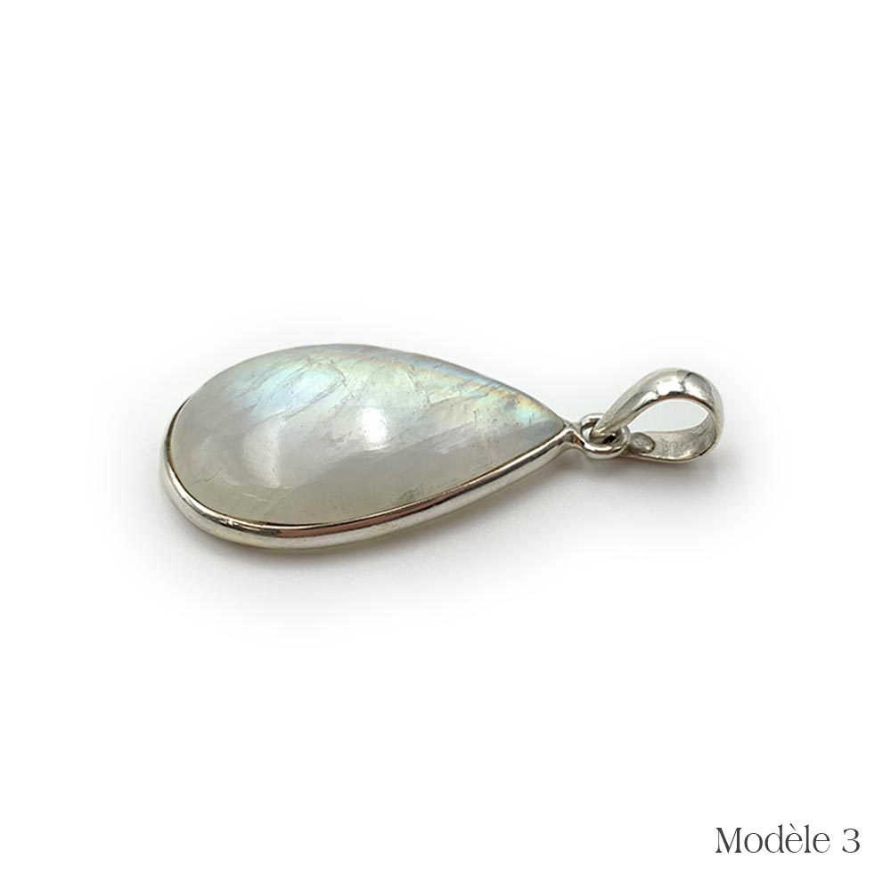 Pendentif en Péristérite cerclé en Argent Massif - Labradorite Blanche
