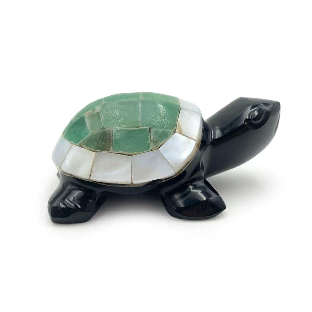 Tortue Obsidienne Noire, Aventurine Verte et Nacre