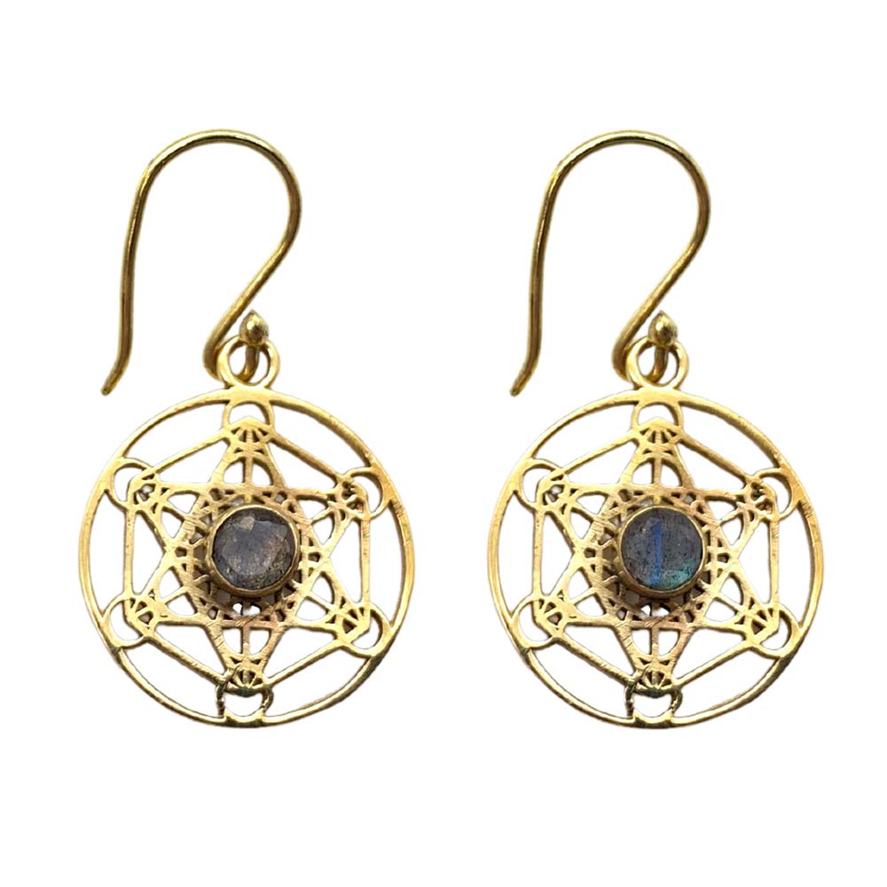 Boucles d'oreilles en Laiton - Cube de Métatron - Pierres Naturelles