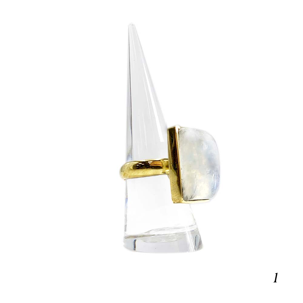 Bague Laiton Réglable en Labradorite Blanche / Péristérite