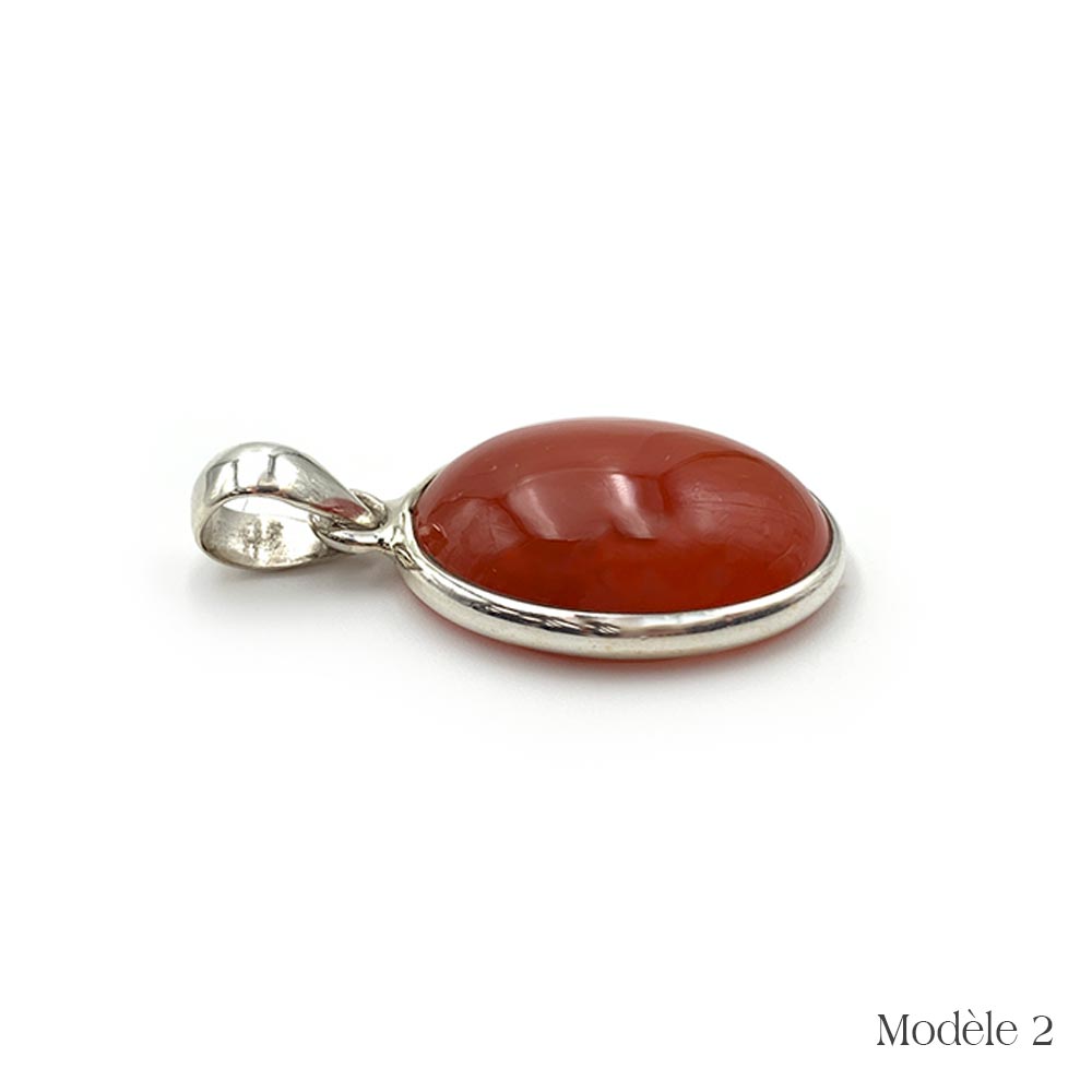 Pendentif en Cornaline cerclé en Argent Massif 925/1000