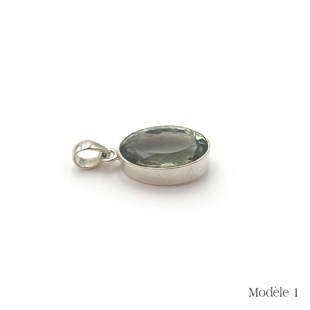 Pendentif en Prasiolite cerclé en Argent Massif 925/1000