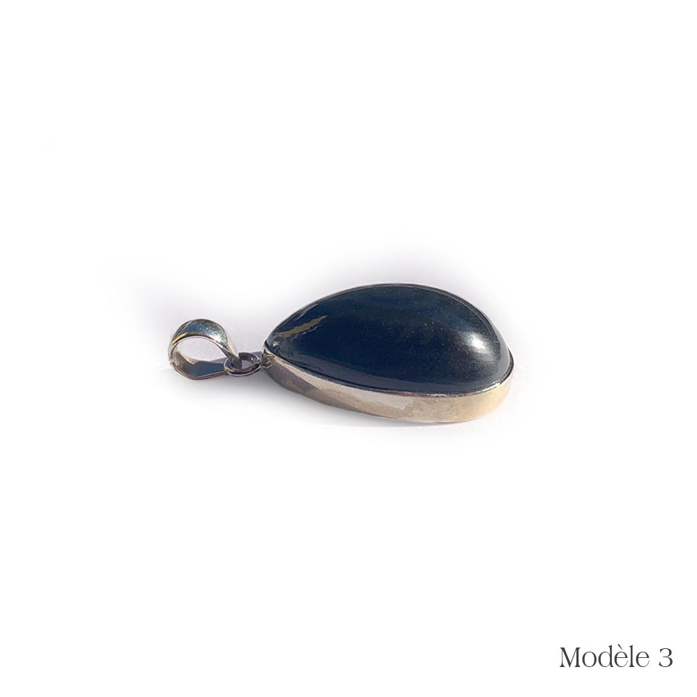 Pendentif en Obsidienne œil céleste cerclé en Argent Massif 925/1000