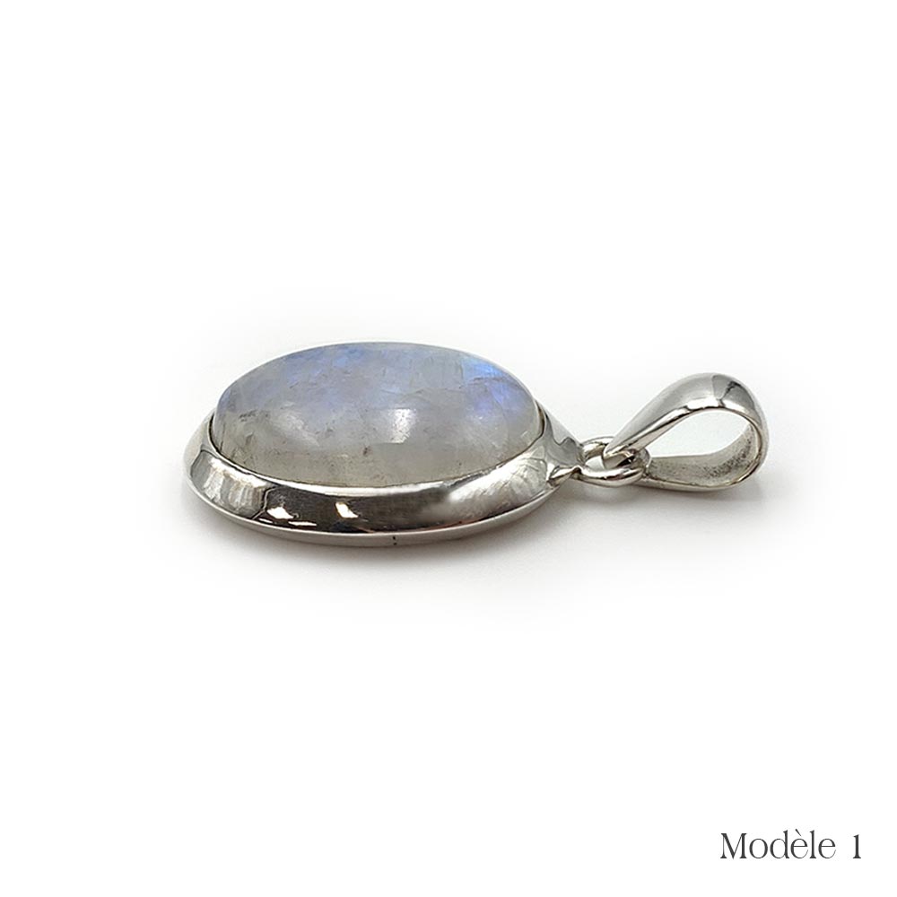 Pendentif en Péristérite cerclé en Argent Massif - Labradorite Blanche