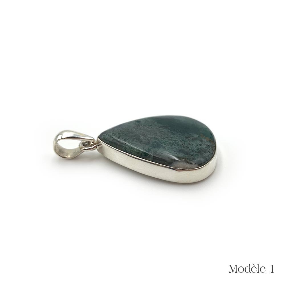 Pendentif en Agate Mousse cerclé en Argent Massif 925/1000