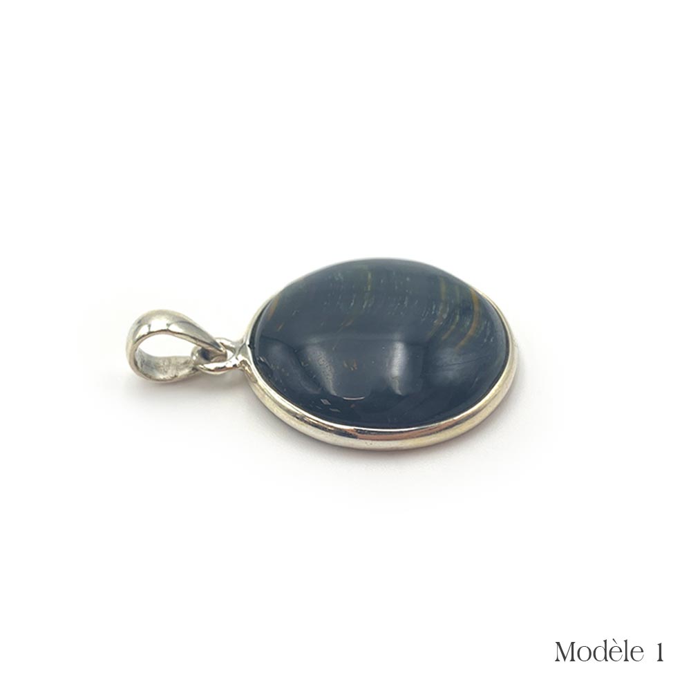 Pendentif en Œil de Faucon cerclé en Argent Massif 925/1000