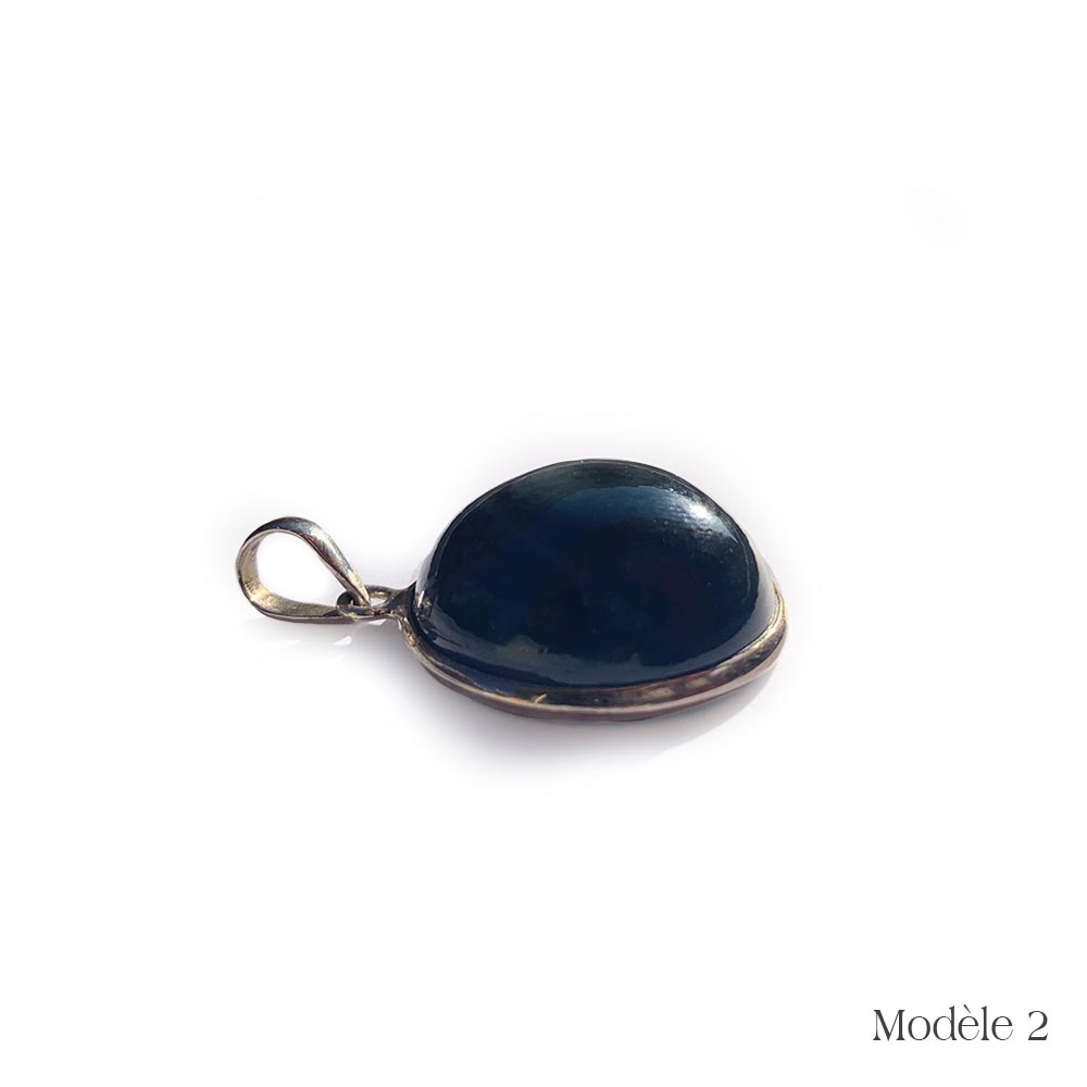 Pendentif en Obsidienne œil céleste cerclé en Argent Massif 925/1000