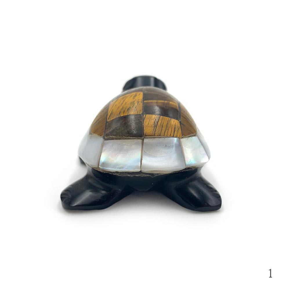 Tortue Obsidienne Noire, Oeil de Tigre et Nacre