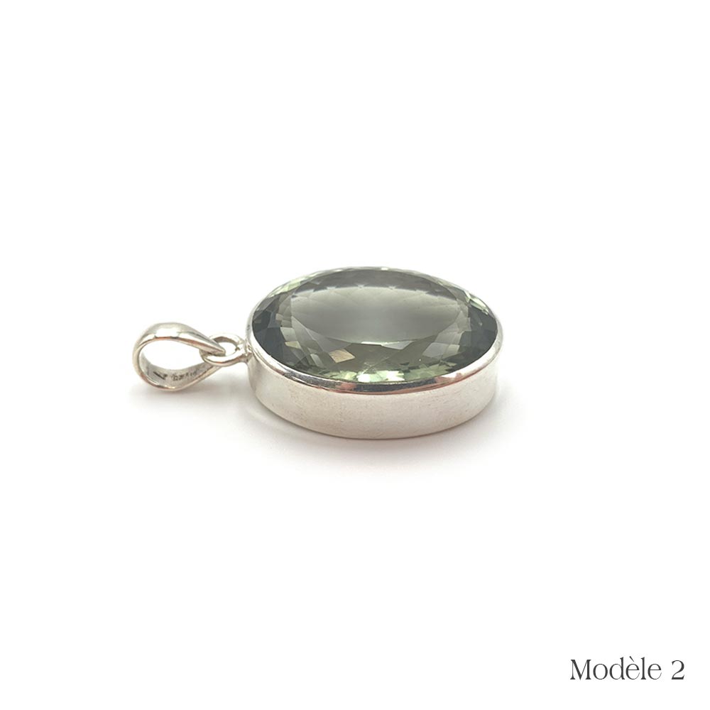 Pendentif en Prasiolite cerclé en Argent Massif 925/1000