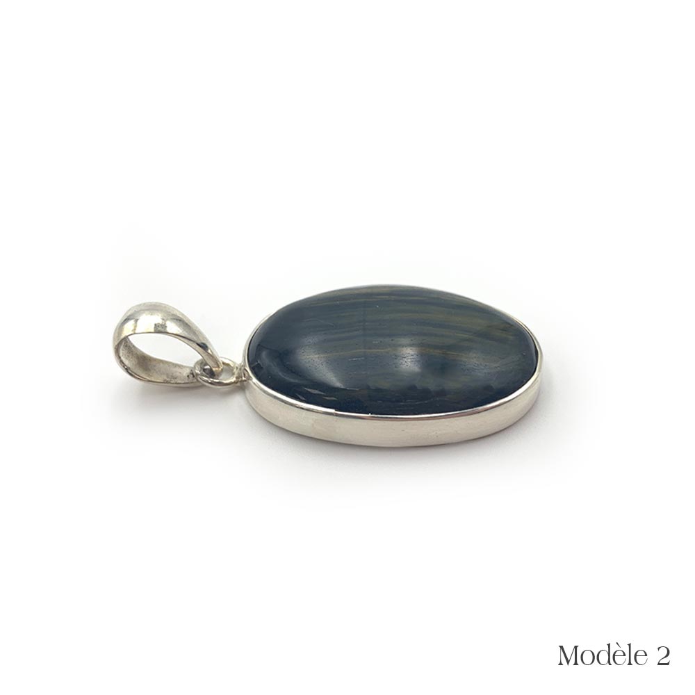 Pendentif en Œil de Faucon cerclé en Argent Massif 925/1000