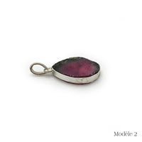 Pendentif en Tourmaline melon d'eau cerclé en Argent Massif 925/1000