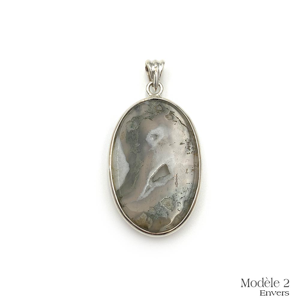 Pendentif en Agate Mousse cerclé en Argent Massif 925/1000