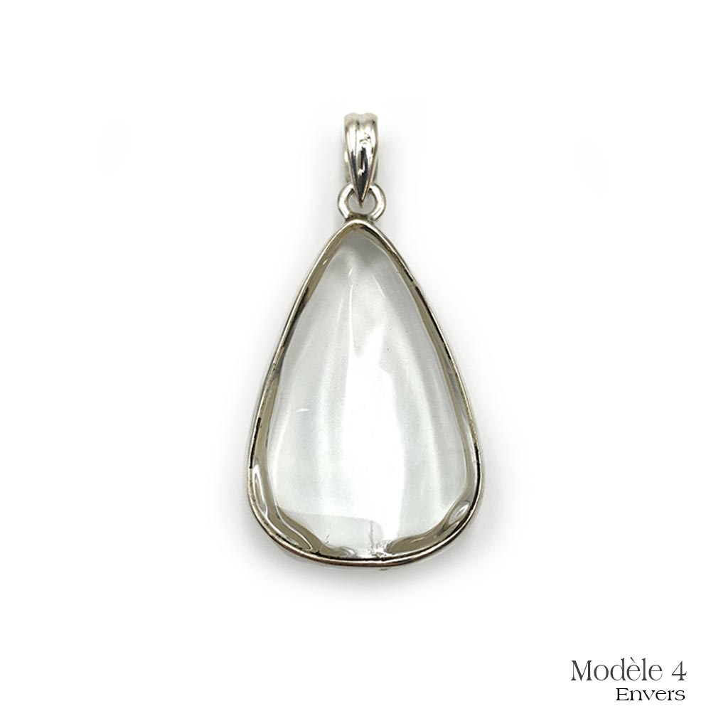 Pendentif en Cristal de roche cerclé en Argent Massif