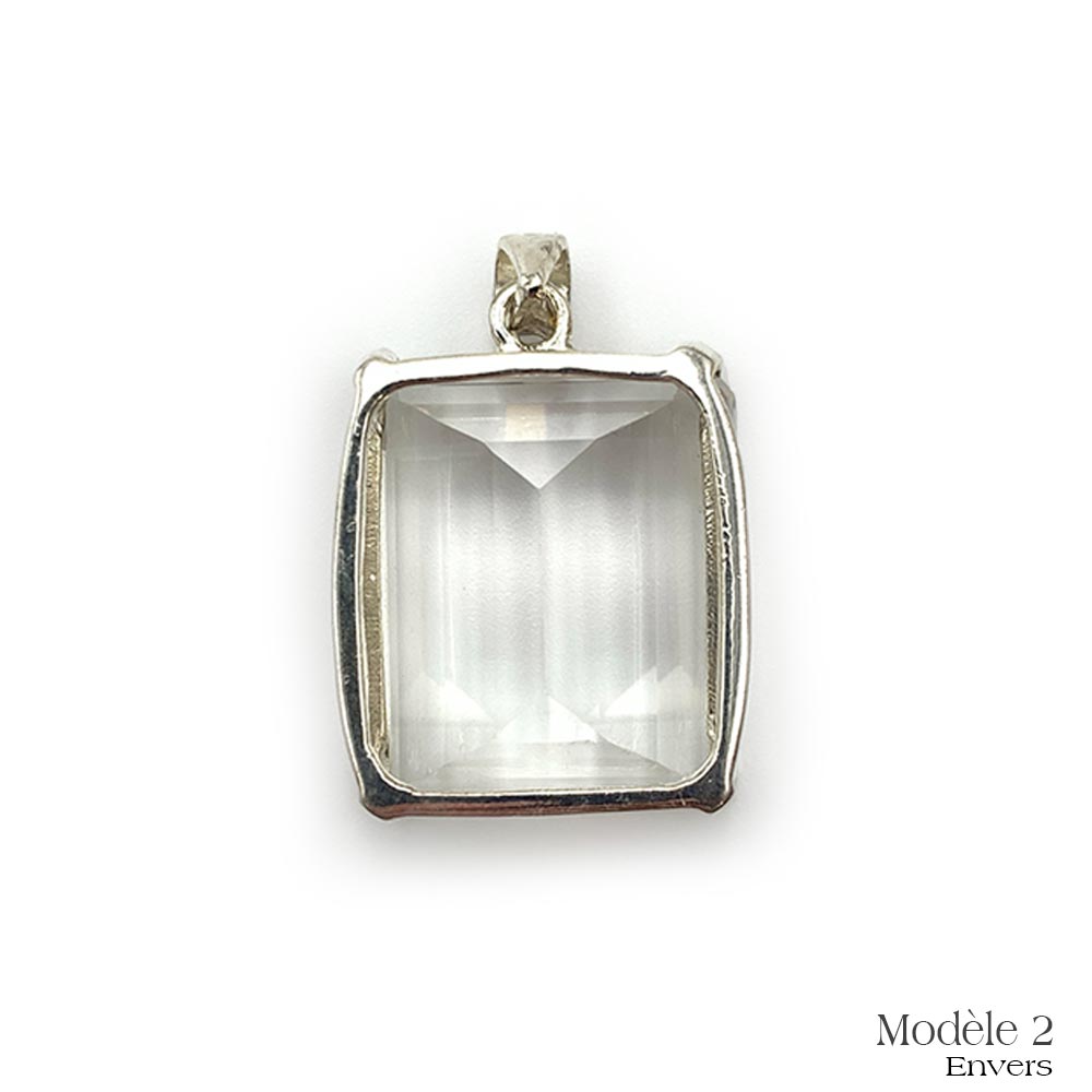 Pendentif en Cristal de roche cerclé en Argent Massif