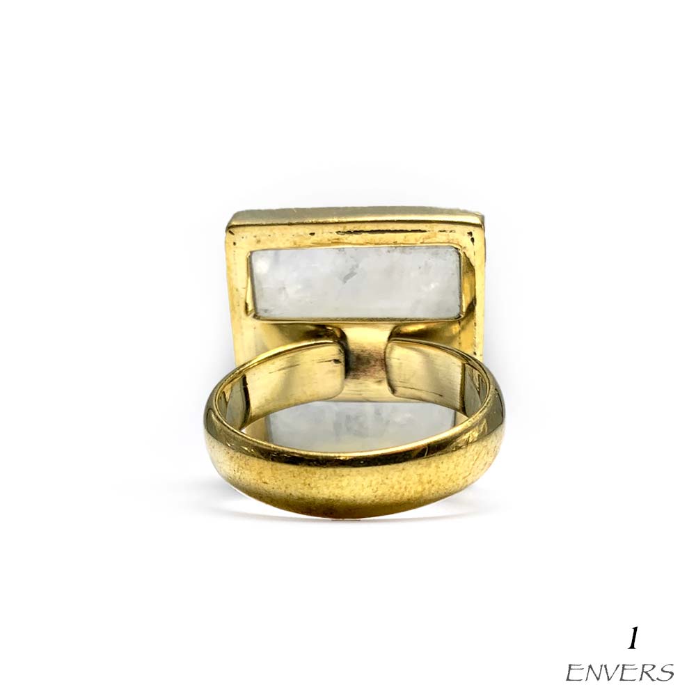 Bague Laiton Réglable en Labradorite Blanche / Péristérite
